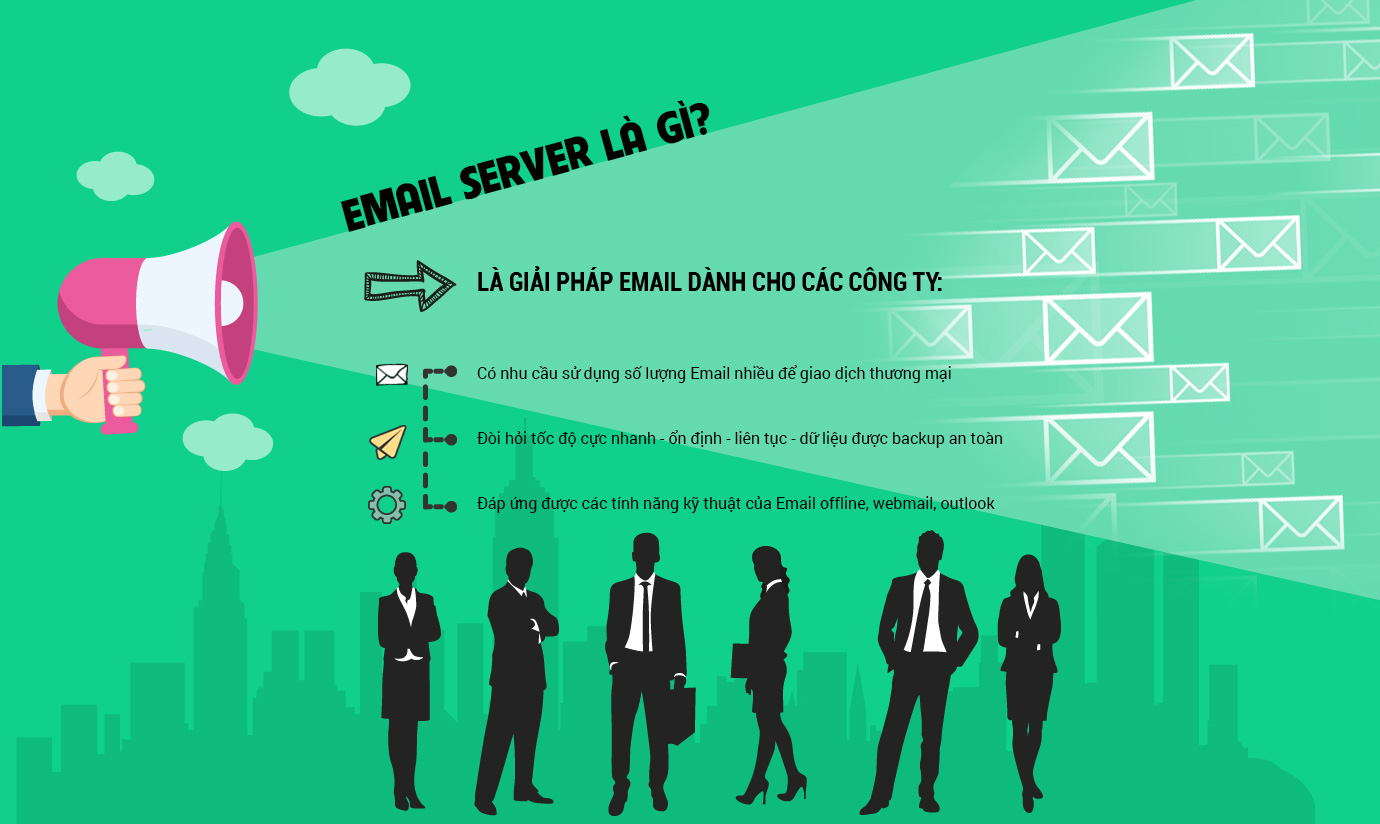 emai server là giải pháp Email dành cho các công ty: - Có nhu  cầu sử dụng số lượng Email nhiều để giao dịch thương mại /- Đòi hỏi tốc độ cực nhanh - ổn định - liên tục - dữ liệu được backup an toàn /- Đáp ứng được các tính năng kỹ thuật của Email offline, webmail, outlook /- Quản lý được nội dung email của nhân viên, ...